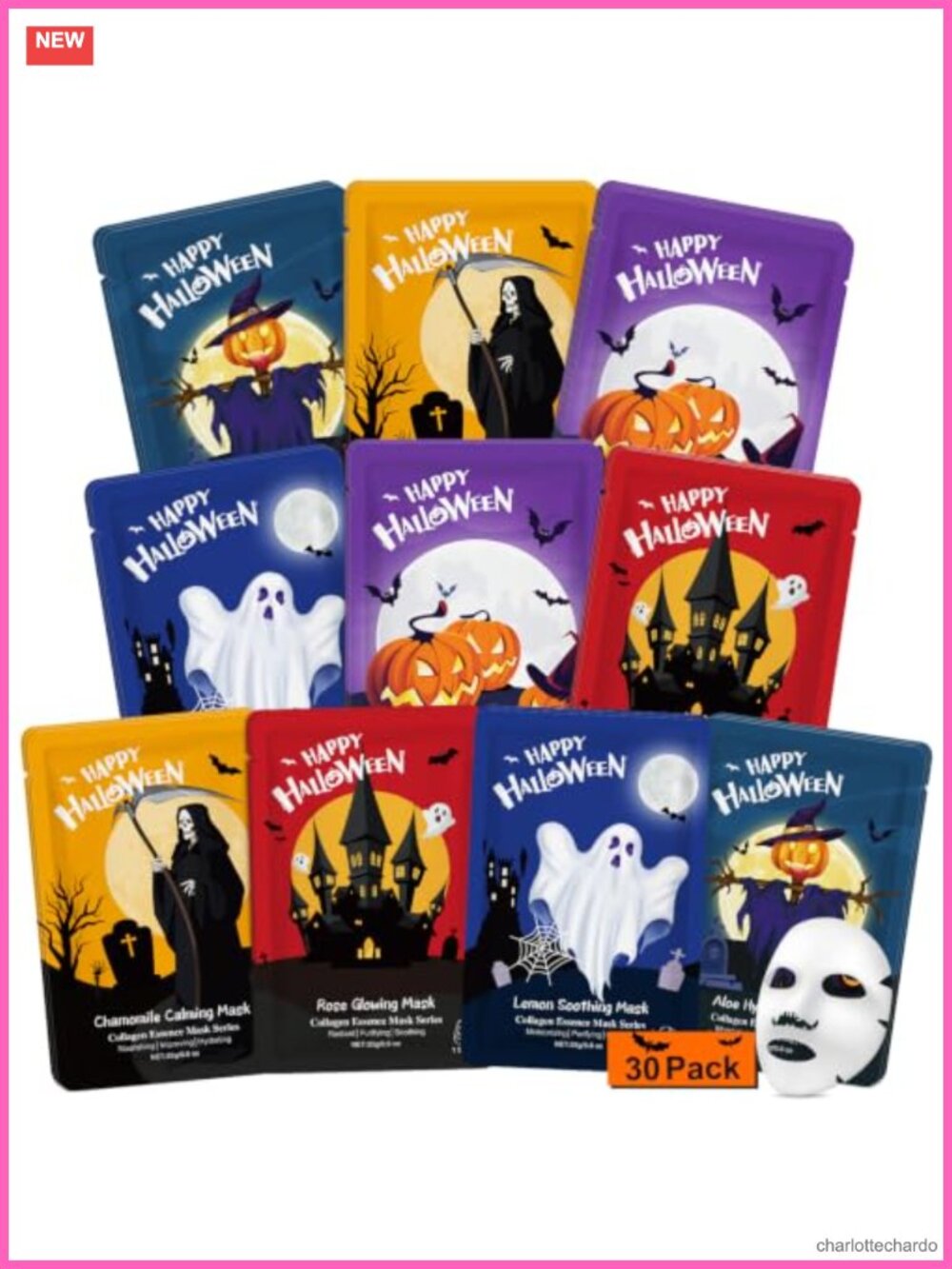Halloween Hydrating Sheet Face Mask Set 30 Pack Plant Extracts Skin Care
